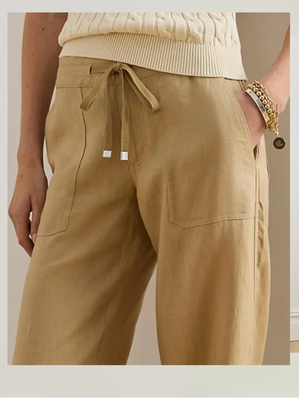Banana Republic Wide Leg Drawstring Pants in Linen - Birch Tan (6)